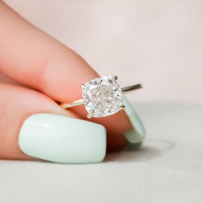3.5 CT Cushion Hidden Halo Moissanite Engagement Ring