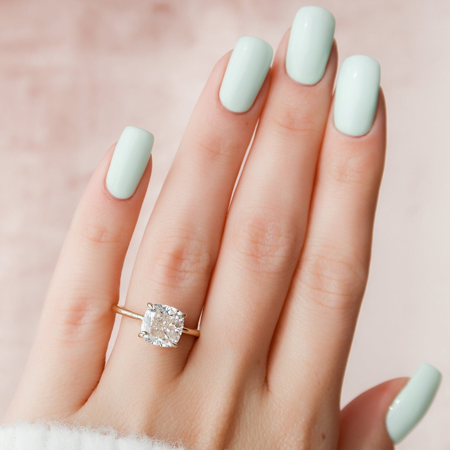3.5 CT Cushion Hidden Halo Moissanite Engagement Ring