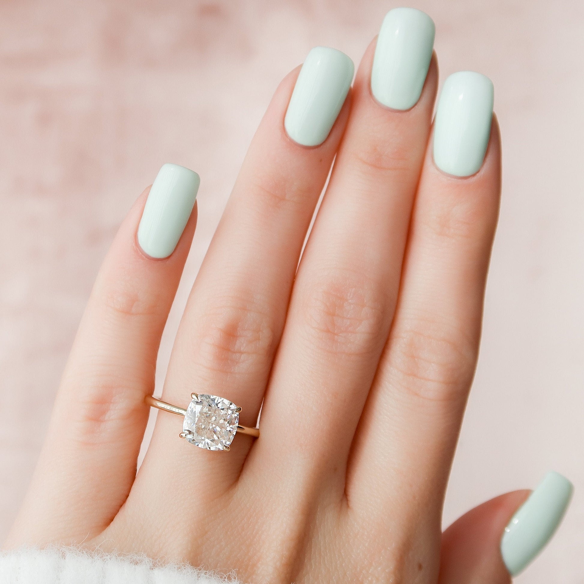 3.5 CT Cushion Hidden Halo Moissanite Engagement Ring