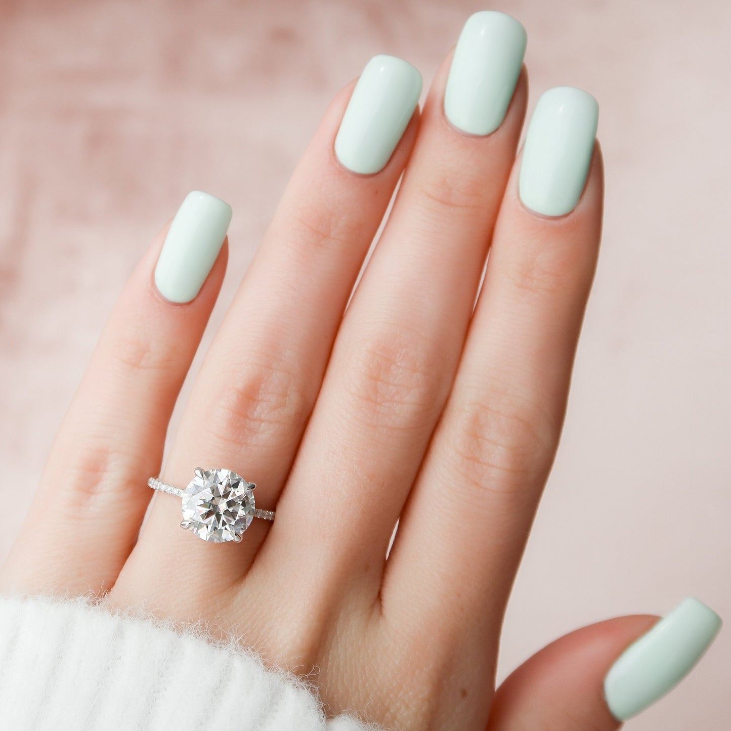 3.5 CT Round Hidden Halo & Pave Moissanite Engagement Ring