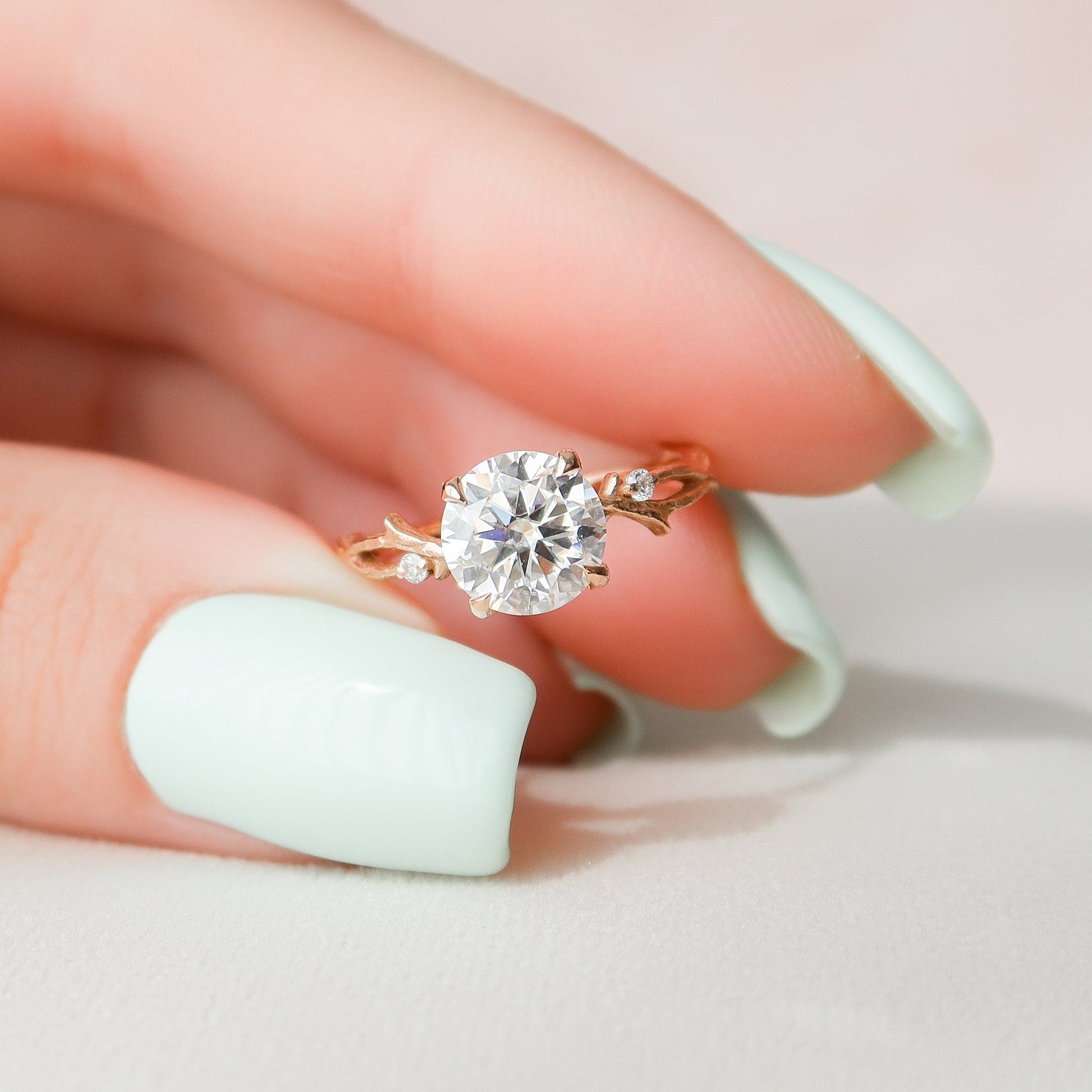 1.5 CT Round Twig Pave Moissanite Engagement Ring