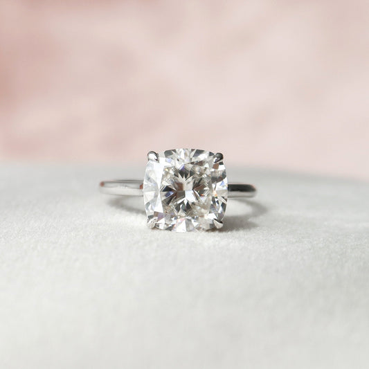 4 CT Cushion Hidden Halo & Pave Moissanite Engagement Ring