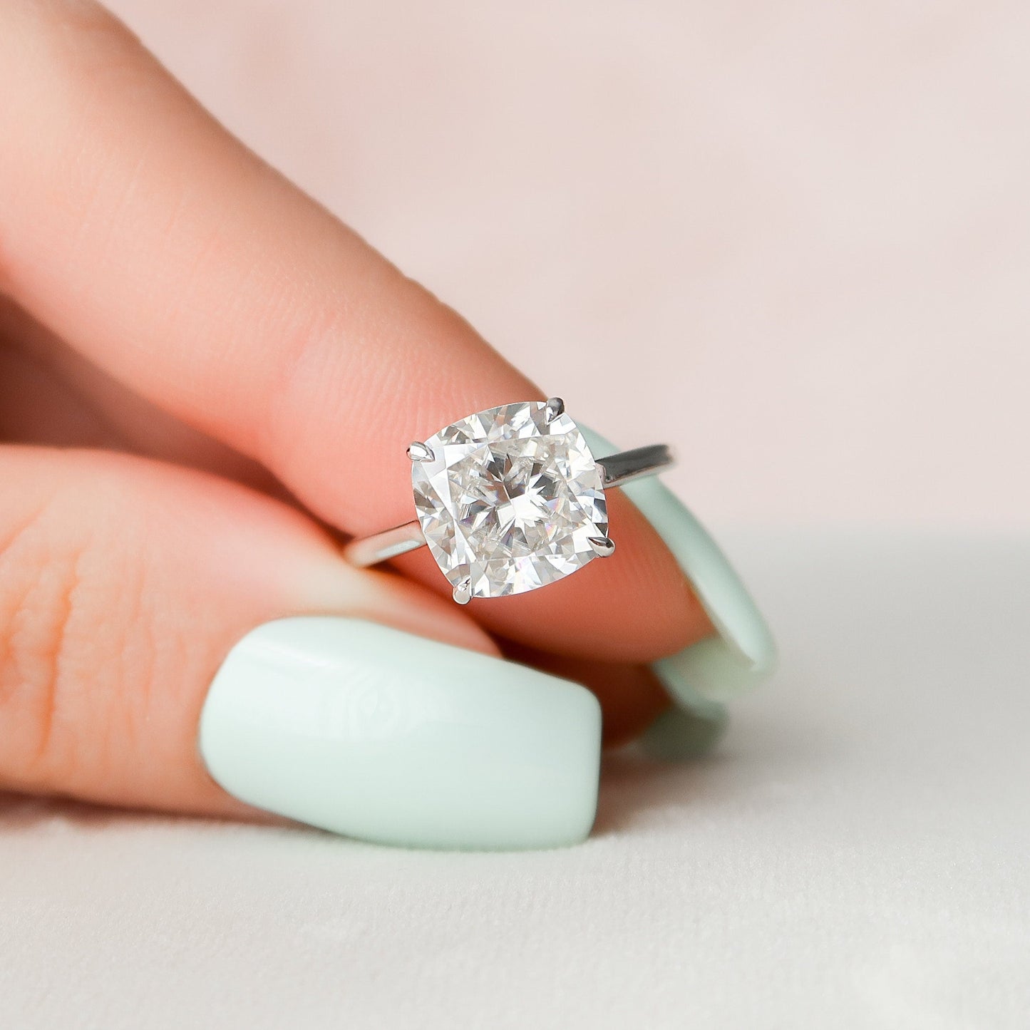 4 CT Cushion Hidden Halo & Pave Moissanite Engagement Ring