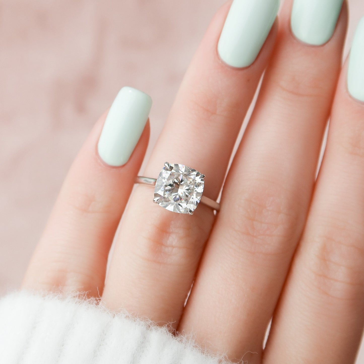4 CT Cushion Hidden Halo & Pave Moissanite Engagement Ring