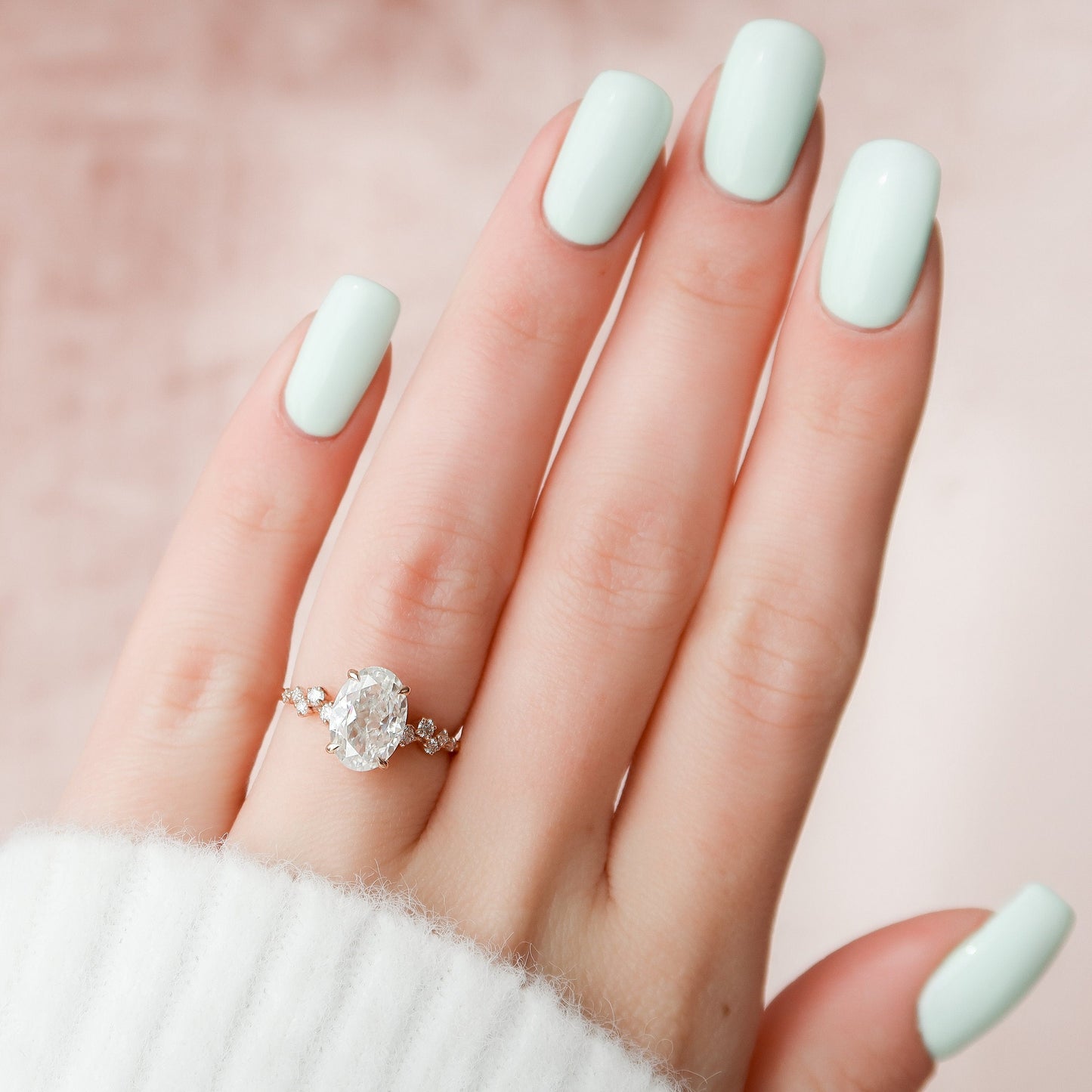 2 CT Oval Hidden Halo & Pave Moissanite Engagement Ring