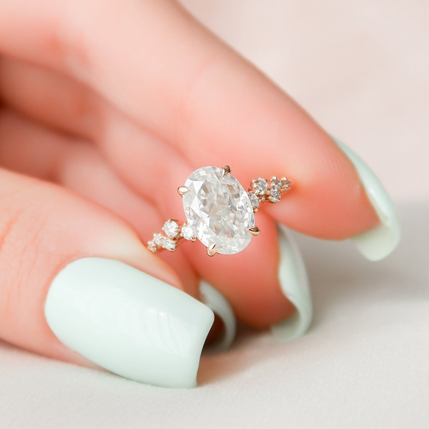 2 CT Oval Hidden Halo & Pave Moissanite Engagement Ring