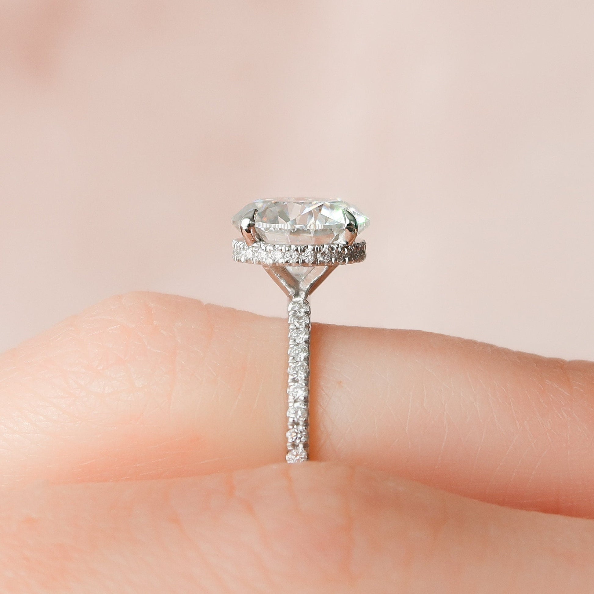 2.5 CT Round Hidden Halo & Pave Moissanite Engagement Ring