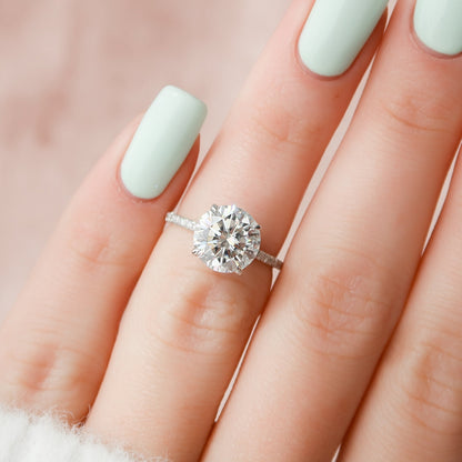 2.5 CT Round Hidden Halo & Pave Moissanite Engagement Ring