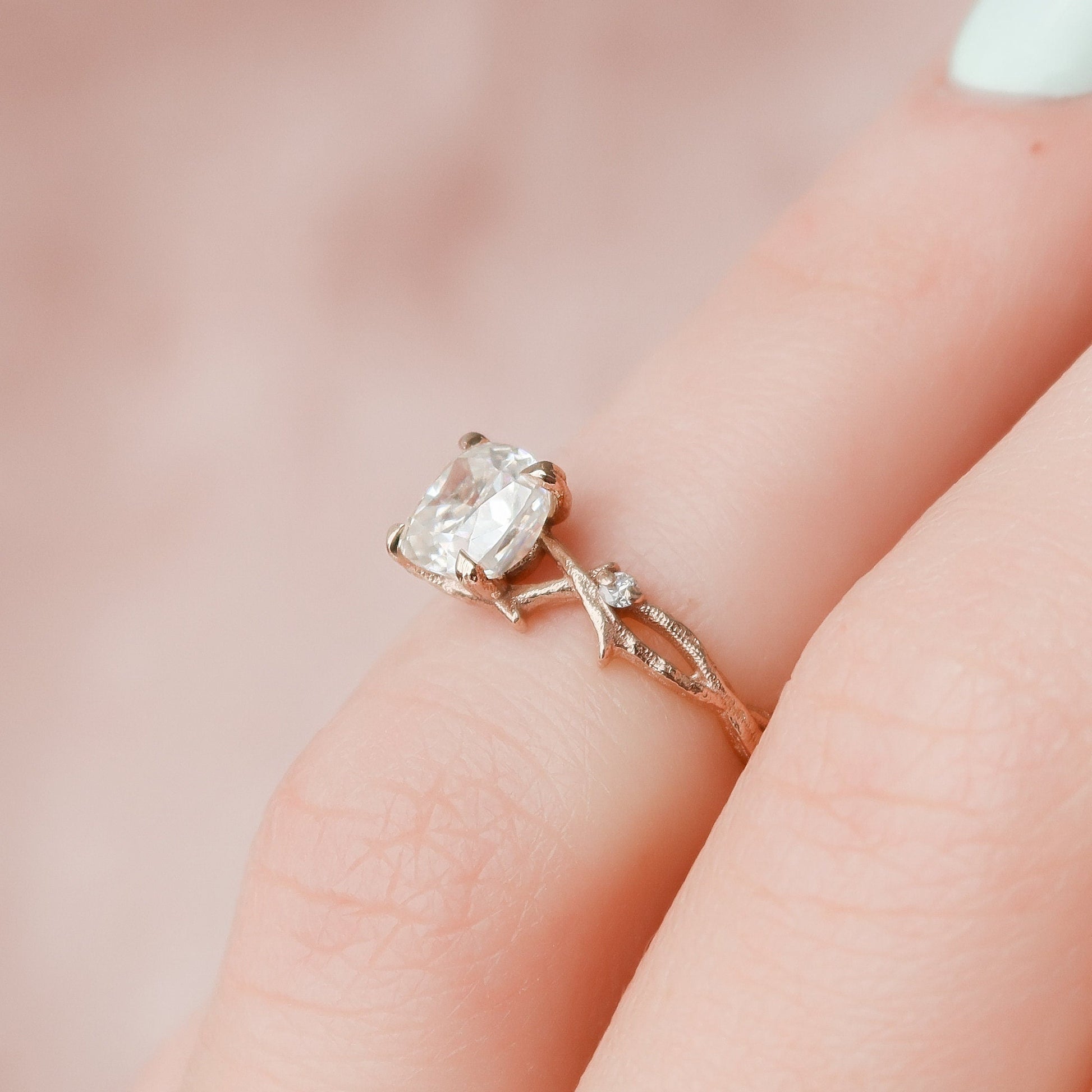 1 CT Cushion Twig Pave Moissanite Engagement Ring
