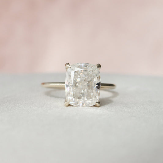4.5 CT Elongated Cushion Hidden Halo Moissanite Engagement Ring