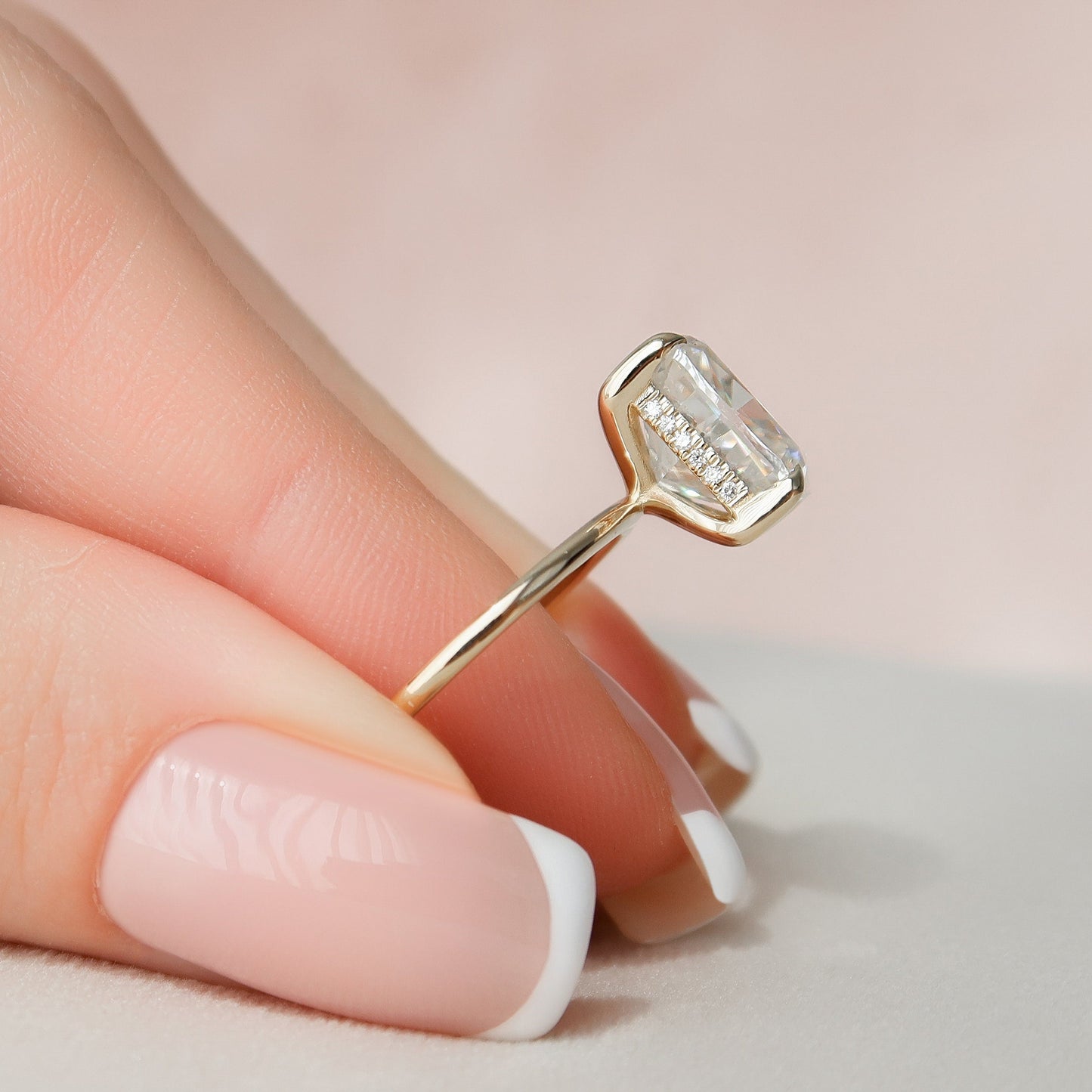 4.5 CT Elongated Cushion Hidden Halo Moissanite Engagement Ring