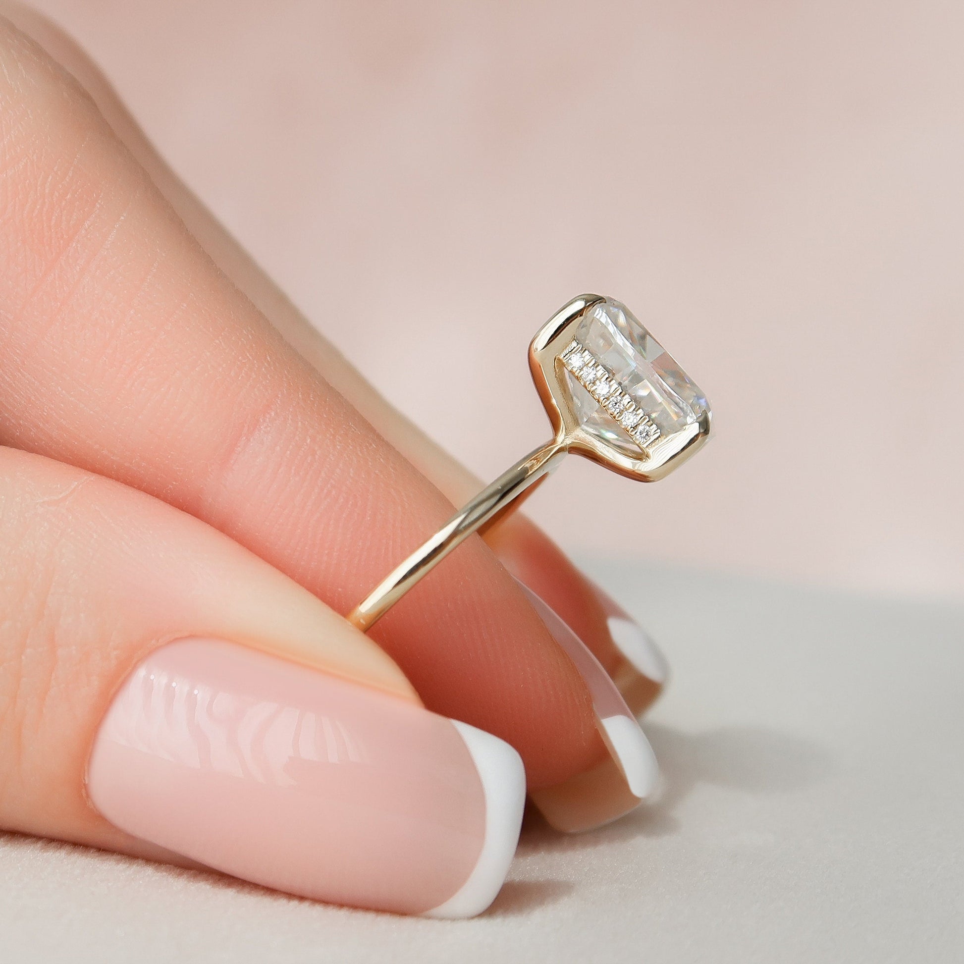 4.5 CT Elongated Cushion Hidden Halo Moissanite Engagement Ring