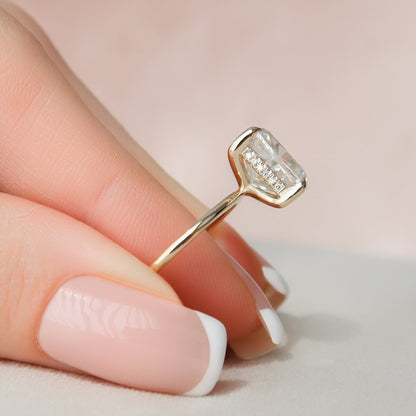 4.5 CT Elongated Cushion Hidden Halo Moissanite Engagement Ring