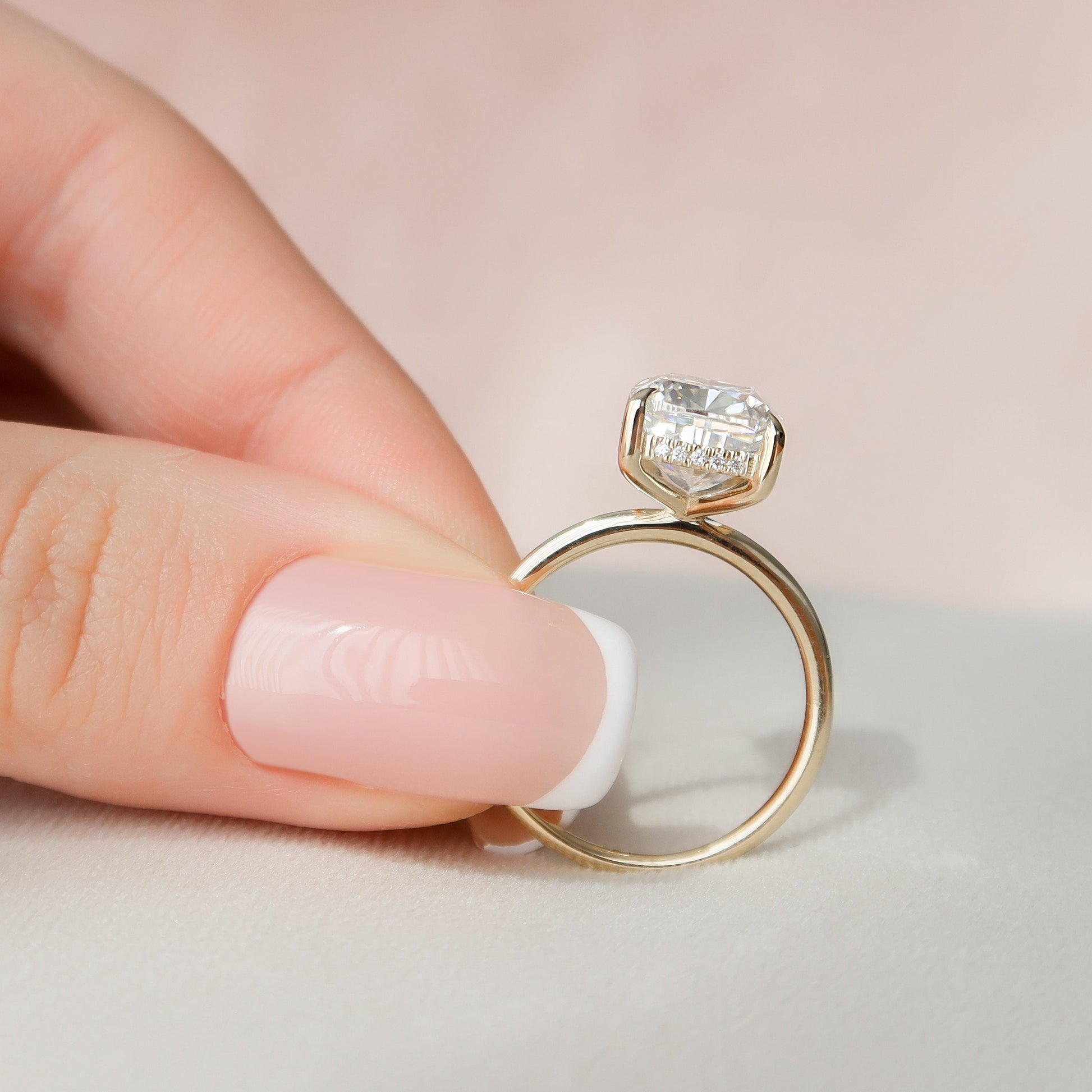 4.5 CT Elongated Cushion Hidden Halo Moissanite Engagement Ring
