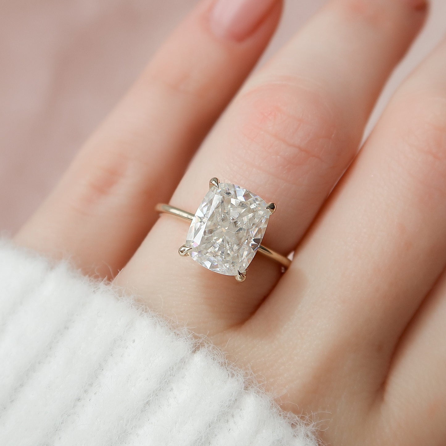 4.5 CT Elongated Cushion Hidden Halo Moissanite Engagement Ring