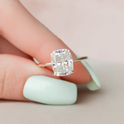 4 CT Elongated Cushion Hidden Halo Moissanite Engagement Ring