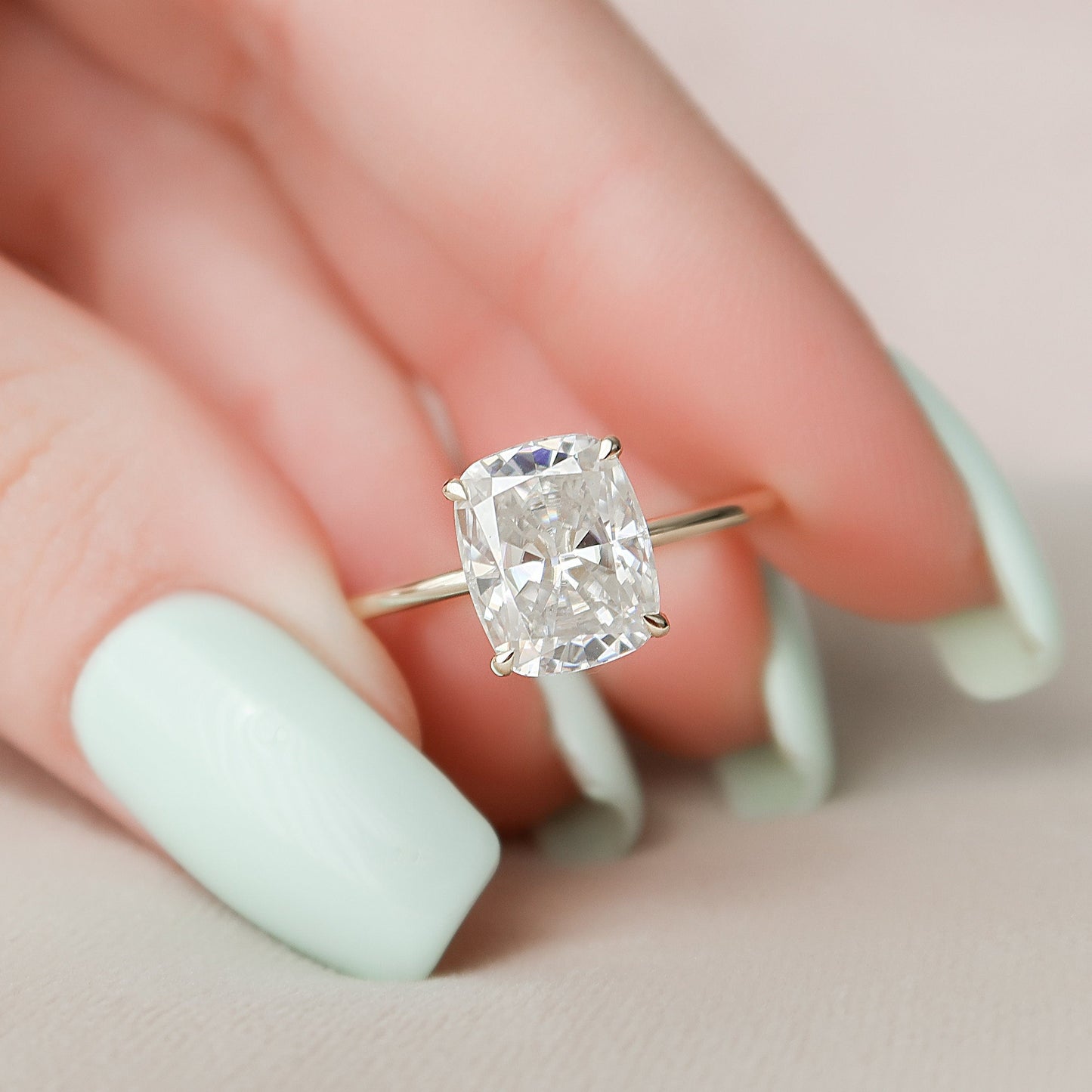4 CT Elongated Cushion Hidden Halo Moissanite Engagement Ring