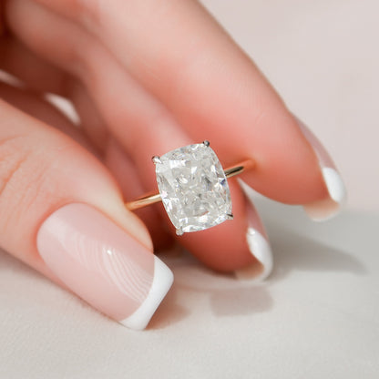 4 CT Elongated Cushion Hidden Halo Moissanite Engagement Ring