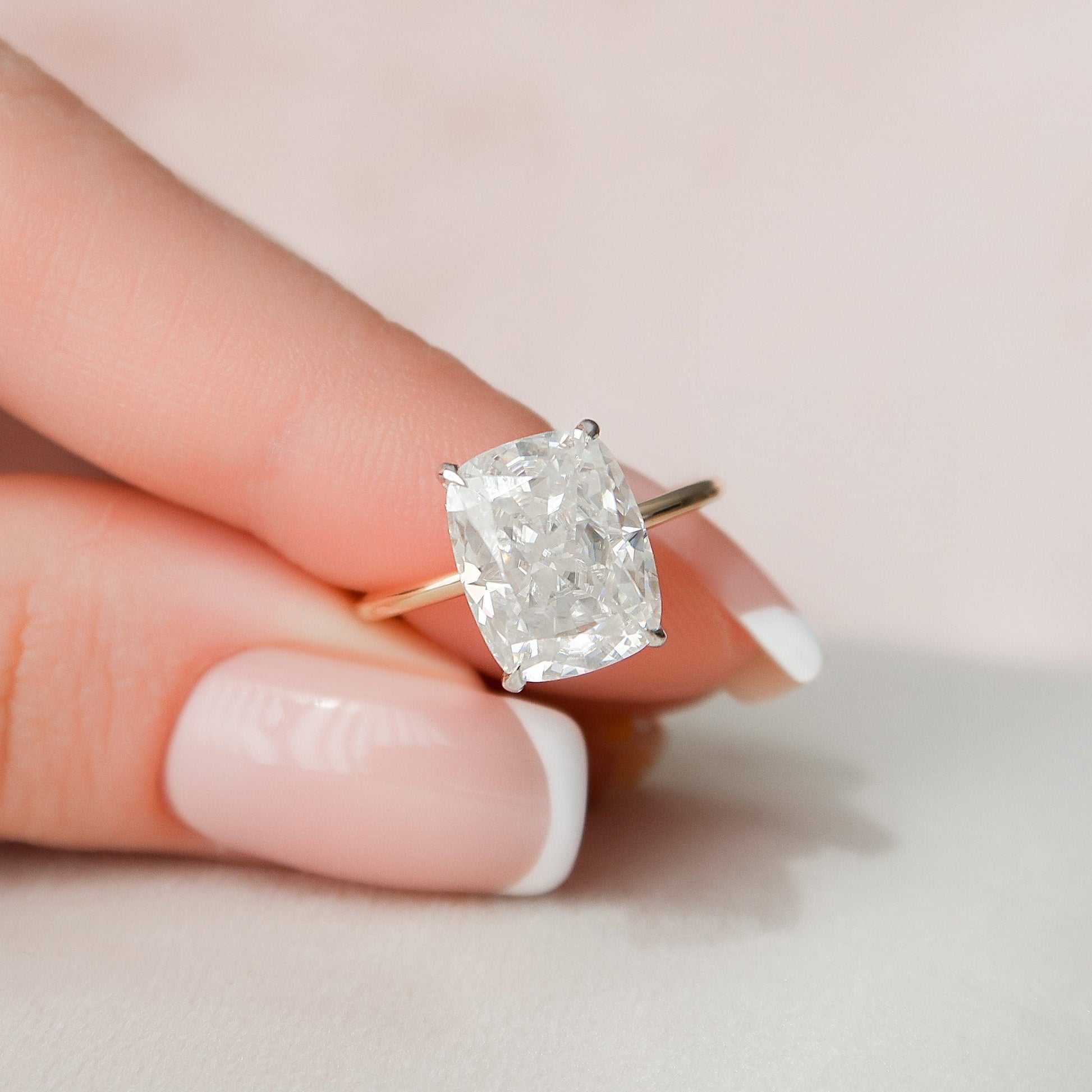 4 CT Elongated Cushion Hidden Halo Moissanite Engagement Ring