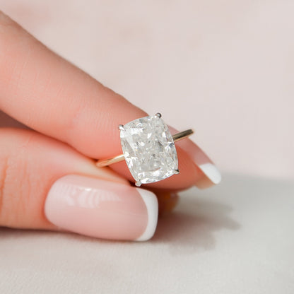 4 CT Elongated Cushion Hidden Halo Moissanite Engagement Ring