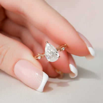 1.5 CT Pear Twig Pave Moissanite Engagement Ring