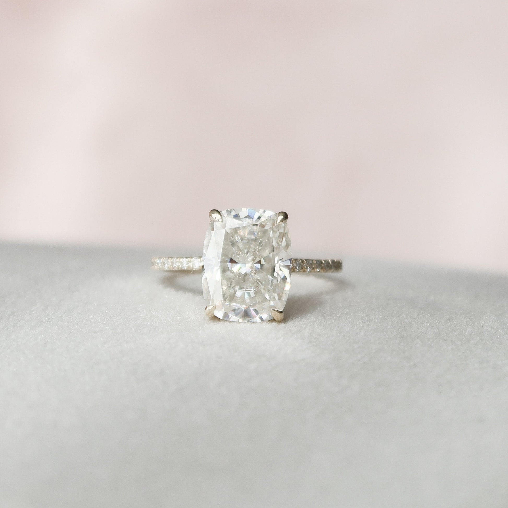 2 CT Elongated Cushion Hidden Halo & Pave Moissanite Engagement Ring