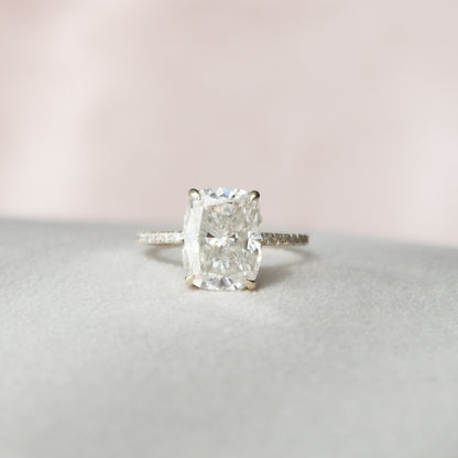 2 CT Elongated Cushion Hidden Halo & Pave Moissanite Engagement Ring