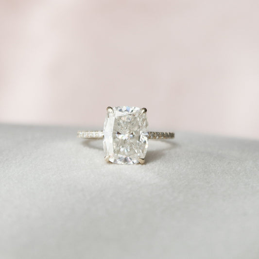 2 CT Elongated Cushion Hidden Halo & Pave Moissanite Engagement Ring