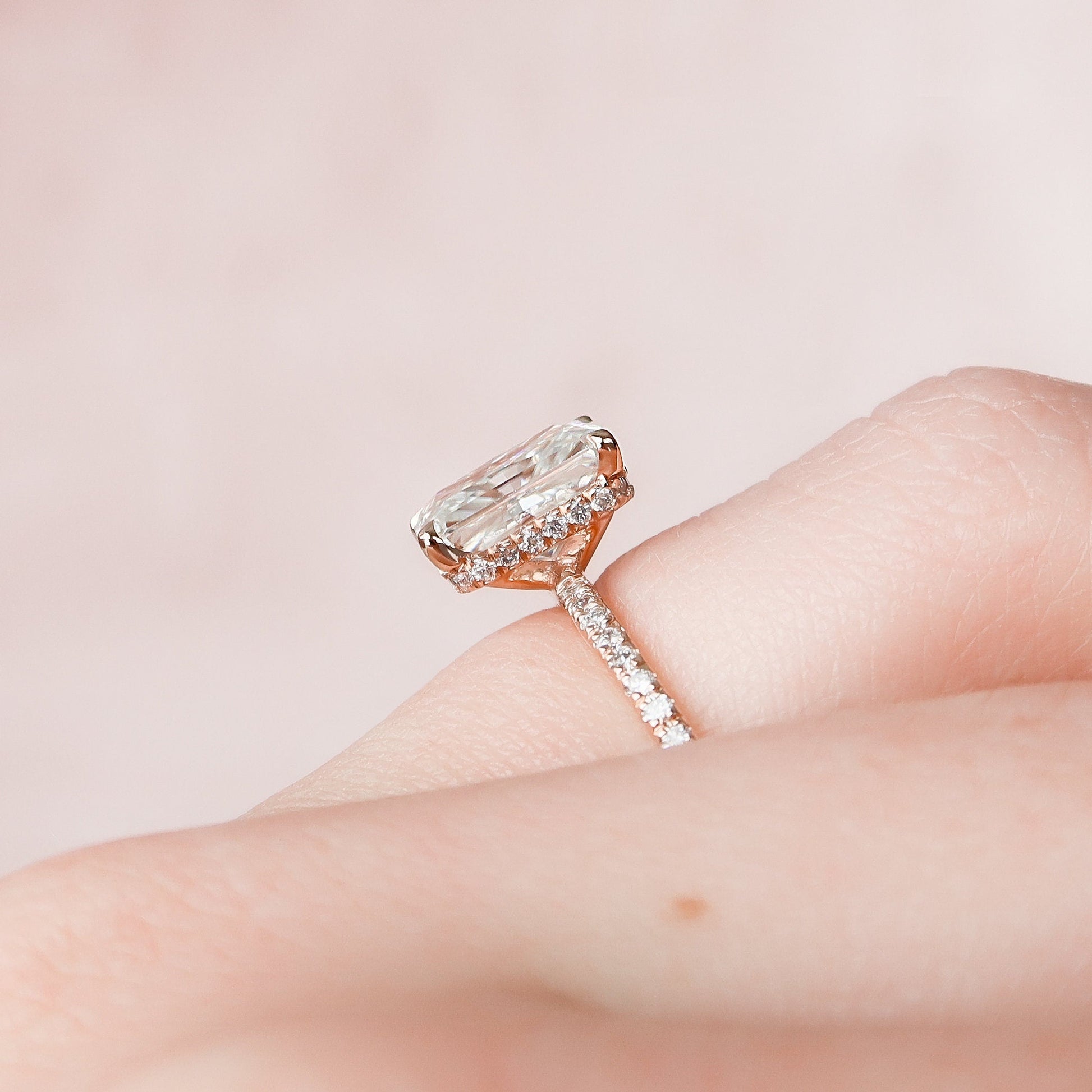 2 CT Radiant Hidden Halo & Pave Moissanite Engagement Ring