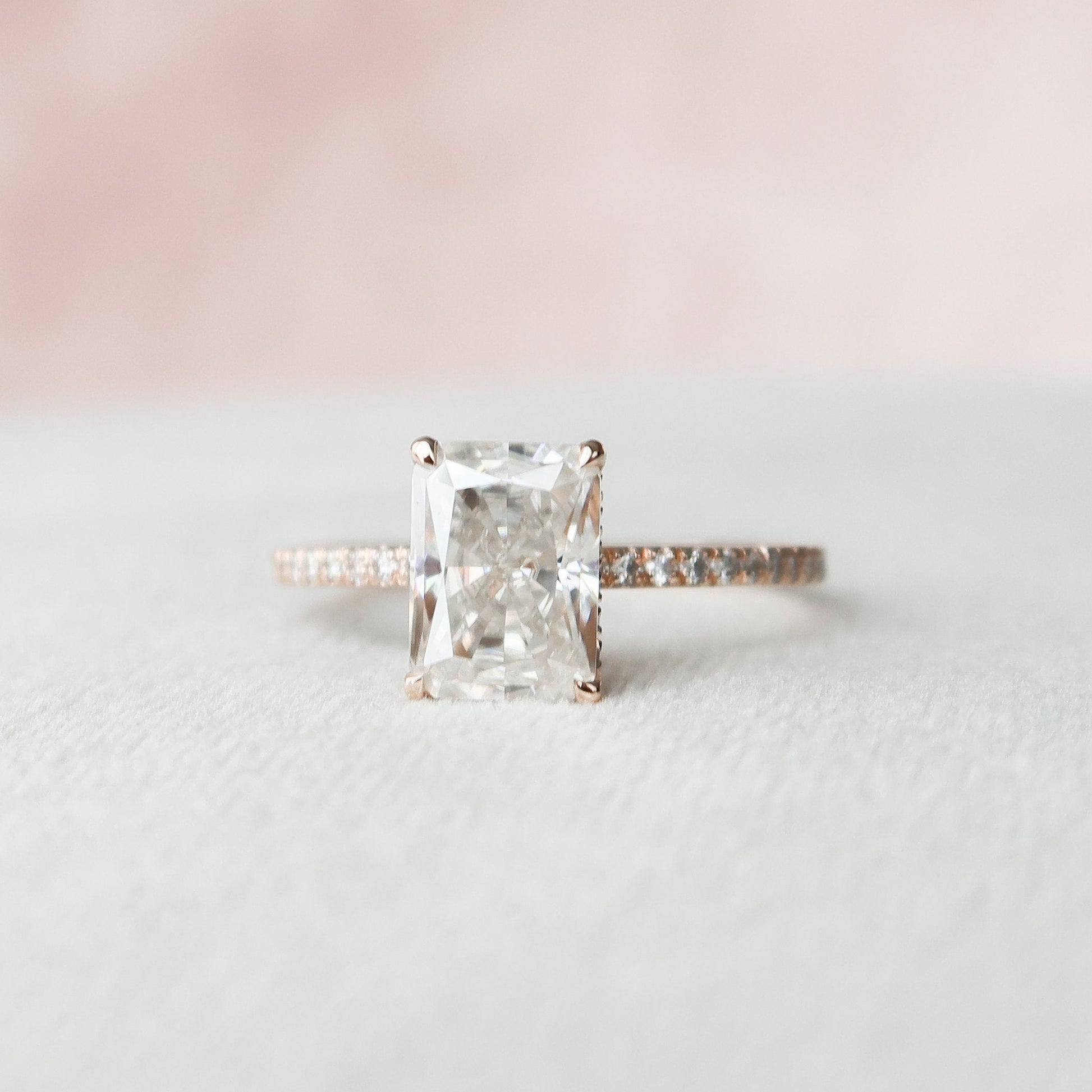 2 CT Radiant Hidden Halo & Pave Moissanite Engagement Ring