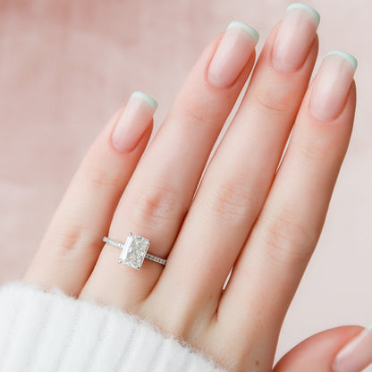 2 CT Radiant Hidden Halo & Pave Moissanite Engagement Ring