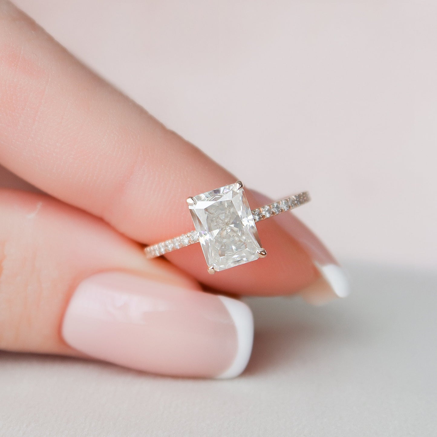 2 CT Radiant Hidden Halo & Pave Moissanite Engagement Ring