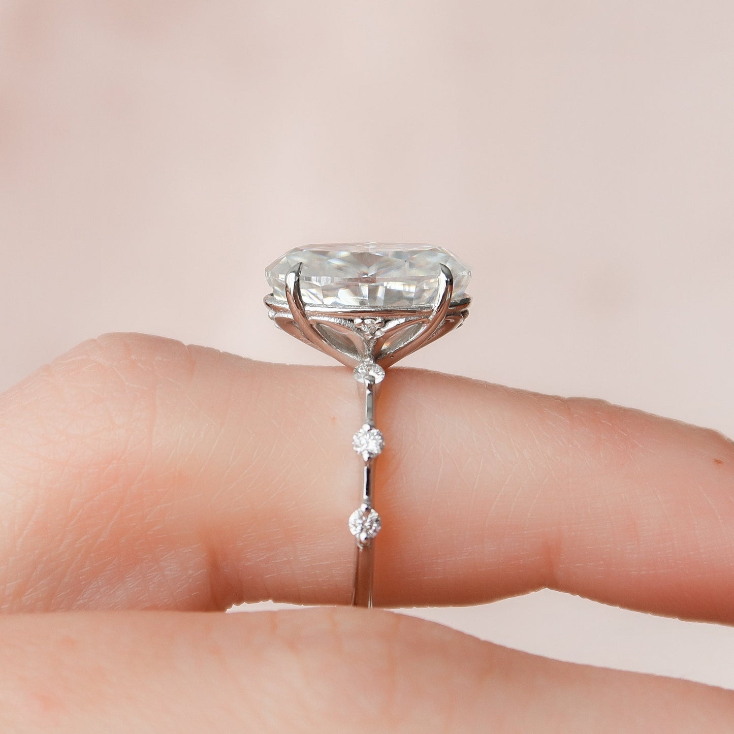 4.5 CT Oval Dainty Pave Moissanite Engagement Ring