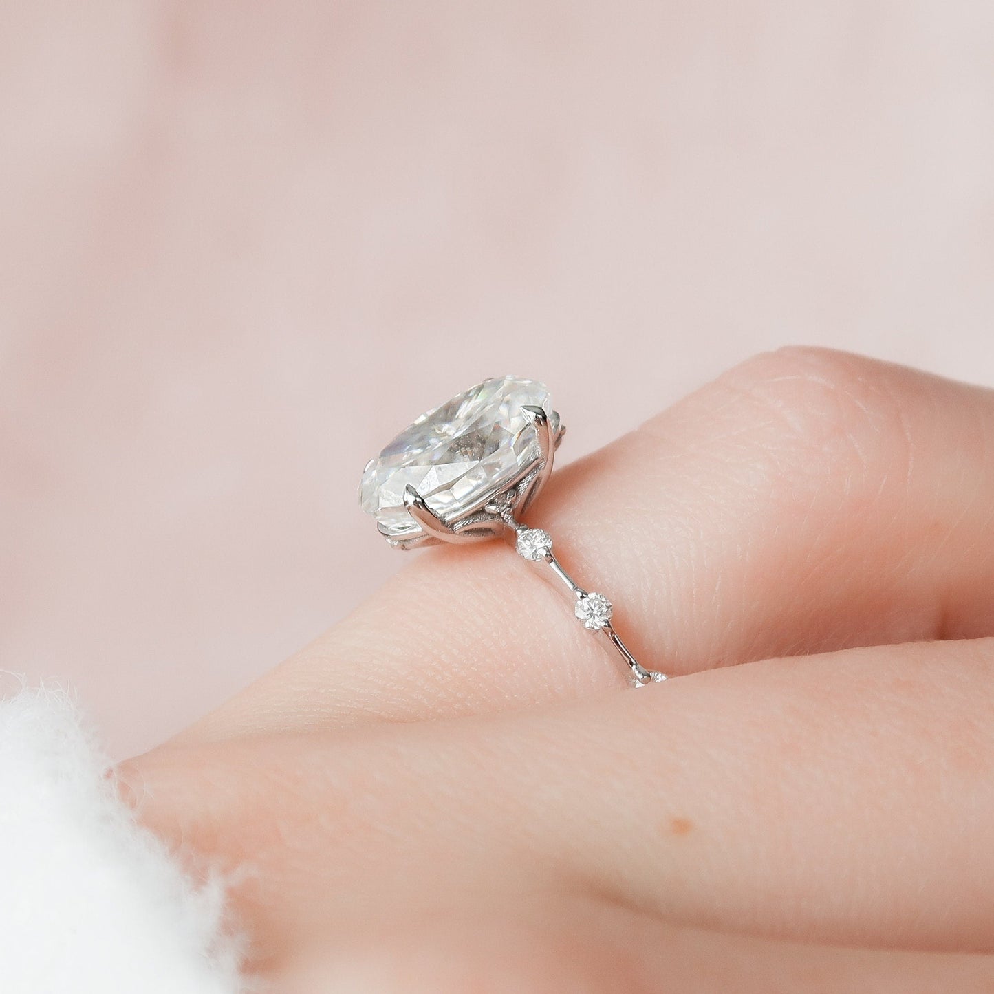 3 CT Oval Dainty Pave Moissanite Engagement Ring