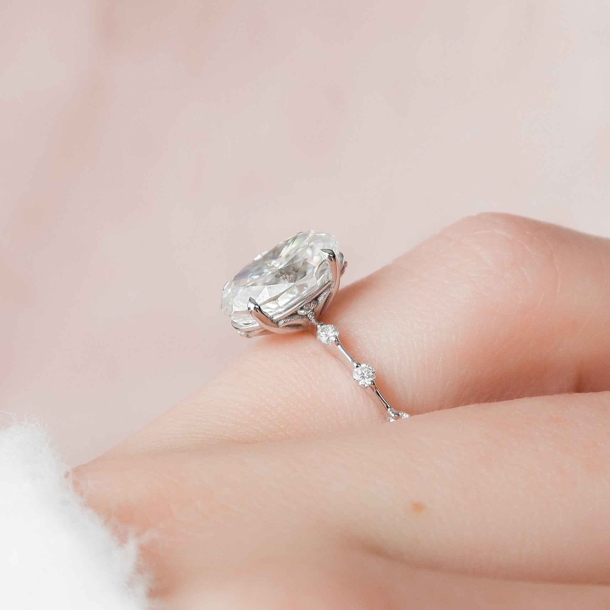 3 CT Oval Dainty Pave Moissanite Engagement Ring