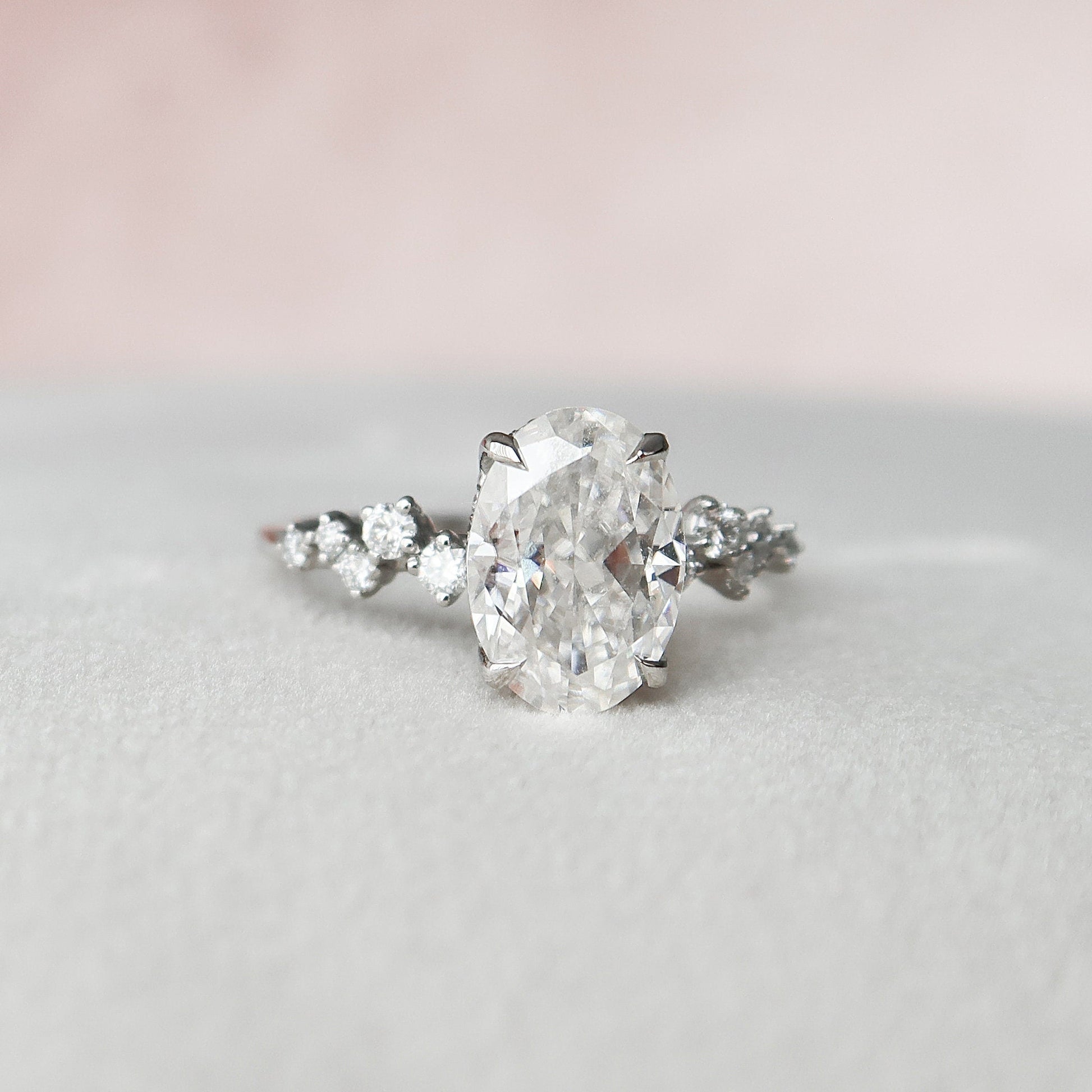 2 CT Oval Hidden Halo & Pave Moissanite Engagement Ring