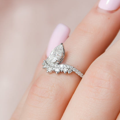 0.95 CT Pear Cluster Moissanite Engagement Ring