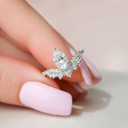 0.95 CT Pear Cluster Moissanite Engagement Ring