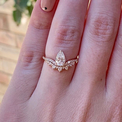0.95 CT Pear Cluster Moissanite Engagement Ring