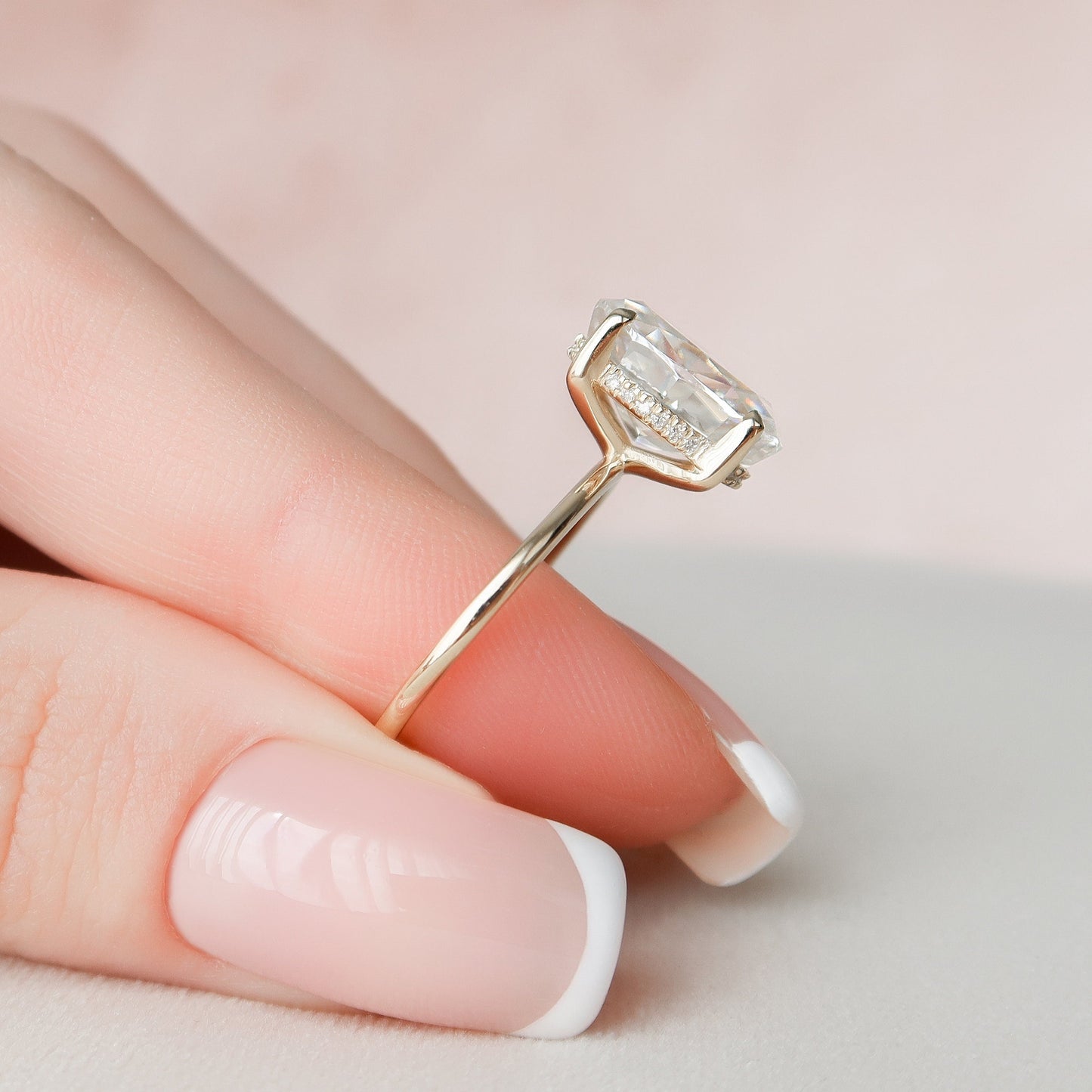 3.5 CT Oval Hidden Halo Moissanite Engagement Ring
