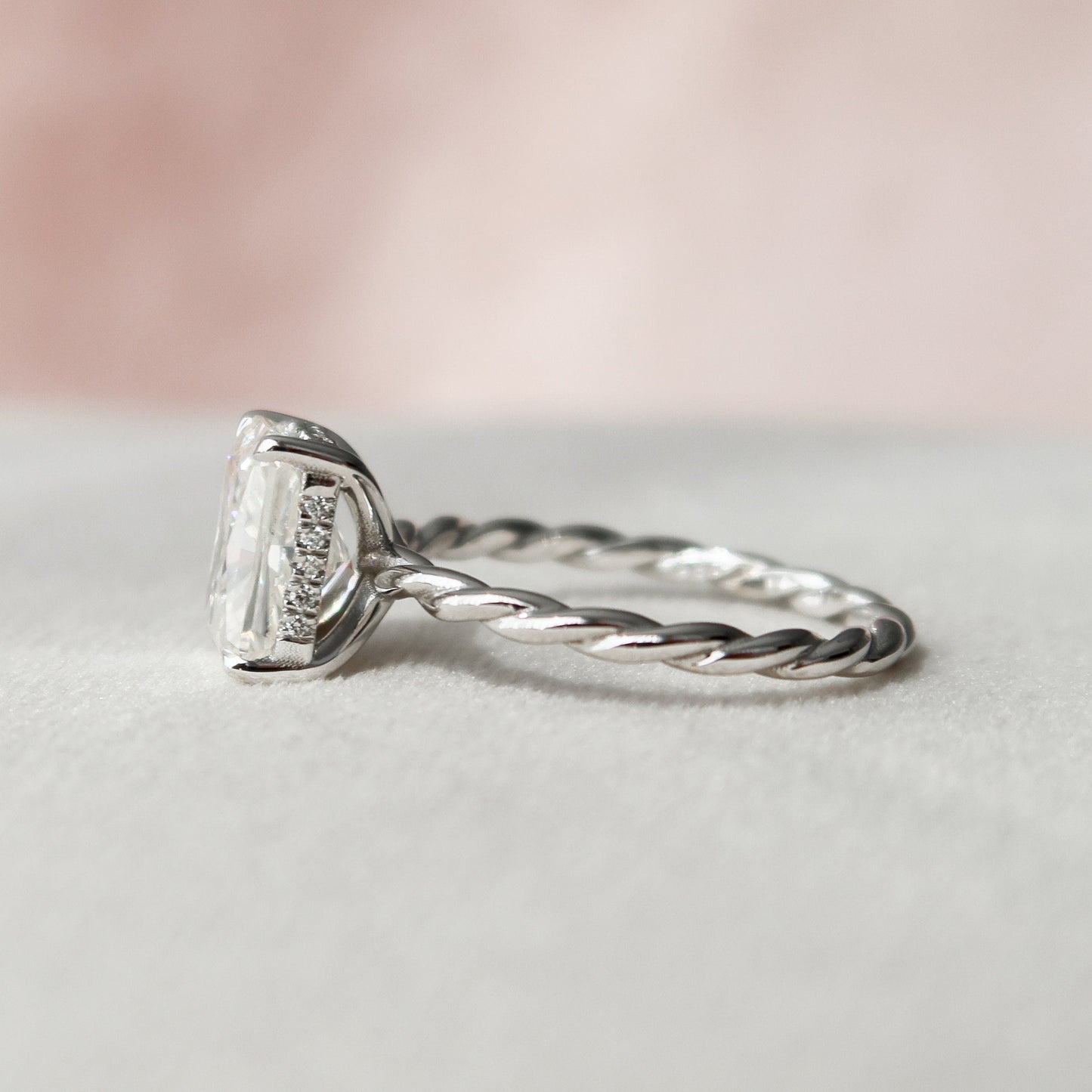 2.5 CT Radiant Hidden Halo Moissanite Engagement Ring