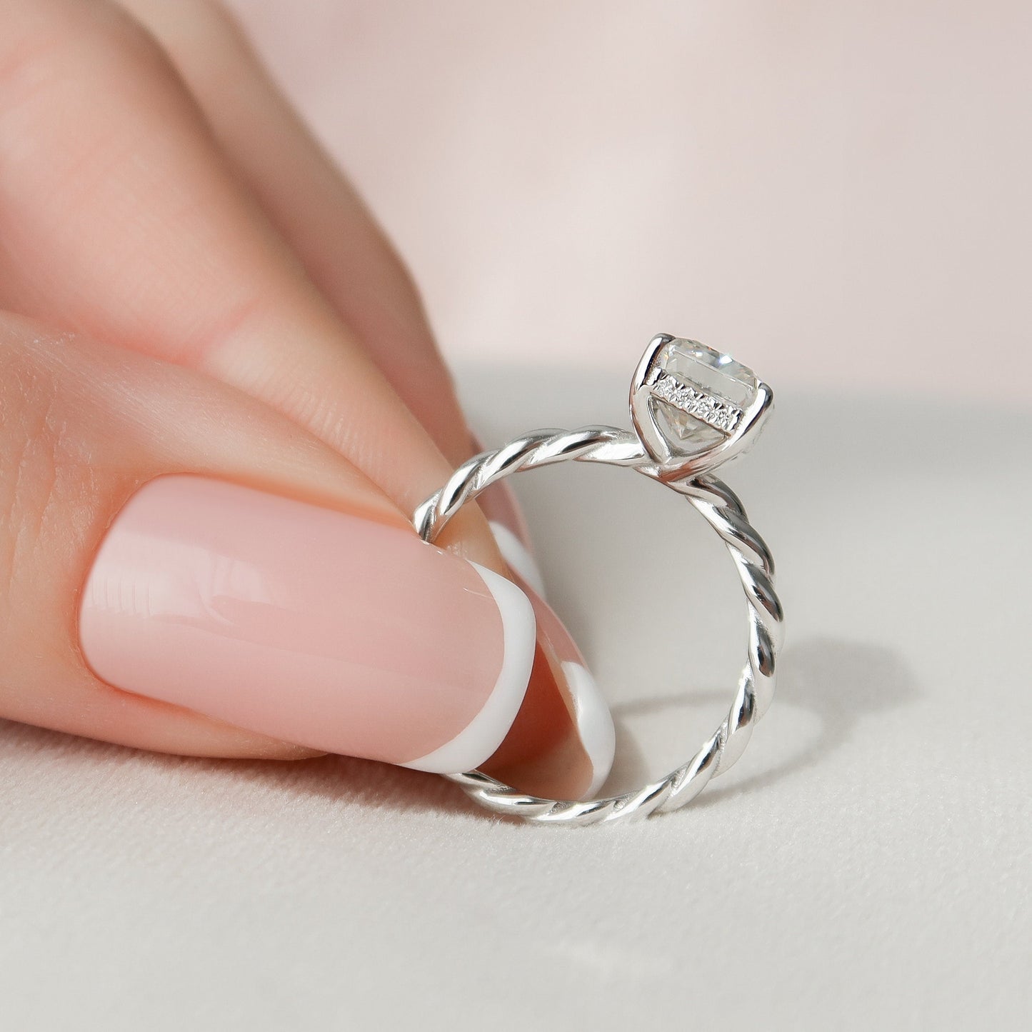 2.5 CT Radiant Hidden Halo Moissanite Engagement Ring