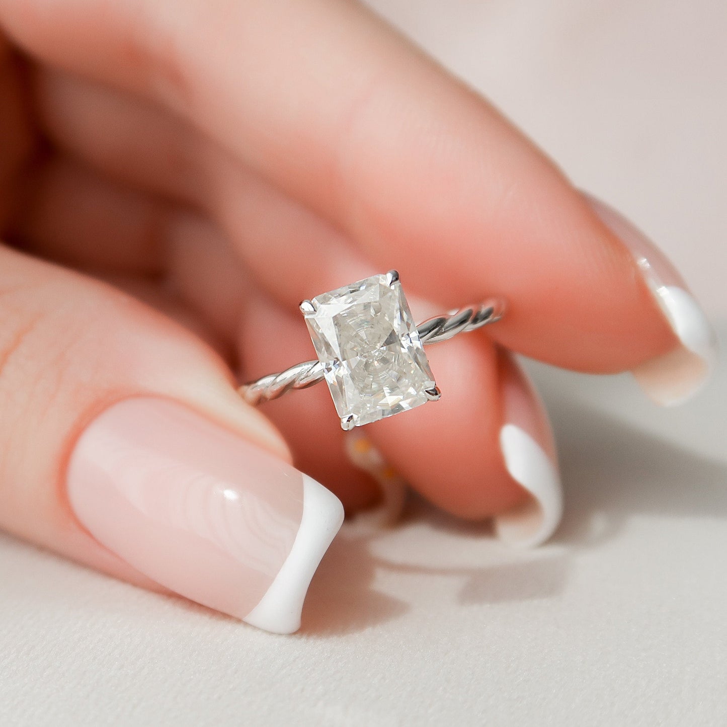 2.5 CT Radiant Hidden Halo Moissanite Engagement Ring
