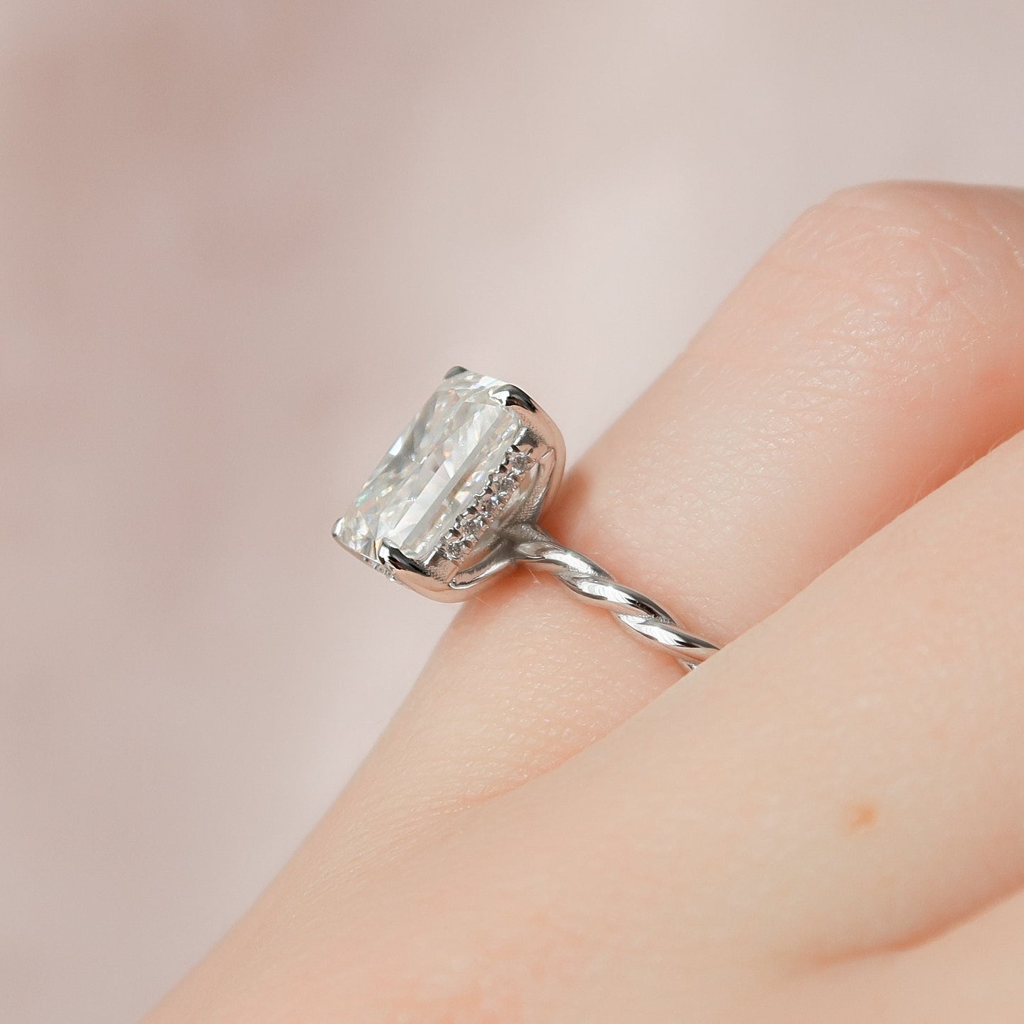 2.5 CT Radiant Hidden Halo Moissanite Engagement Ring