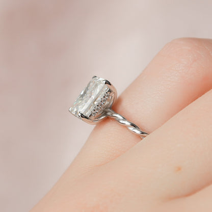2.5 CT Radiant Hidden Halo Moissanite Engagement Ring