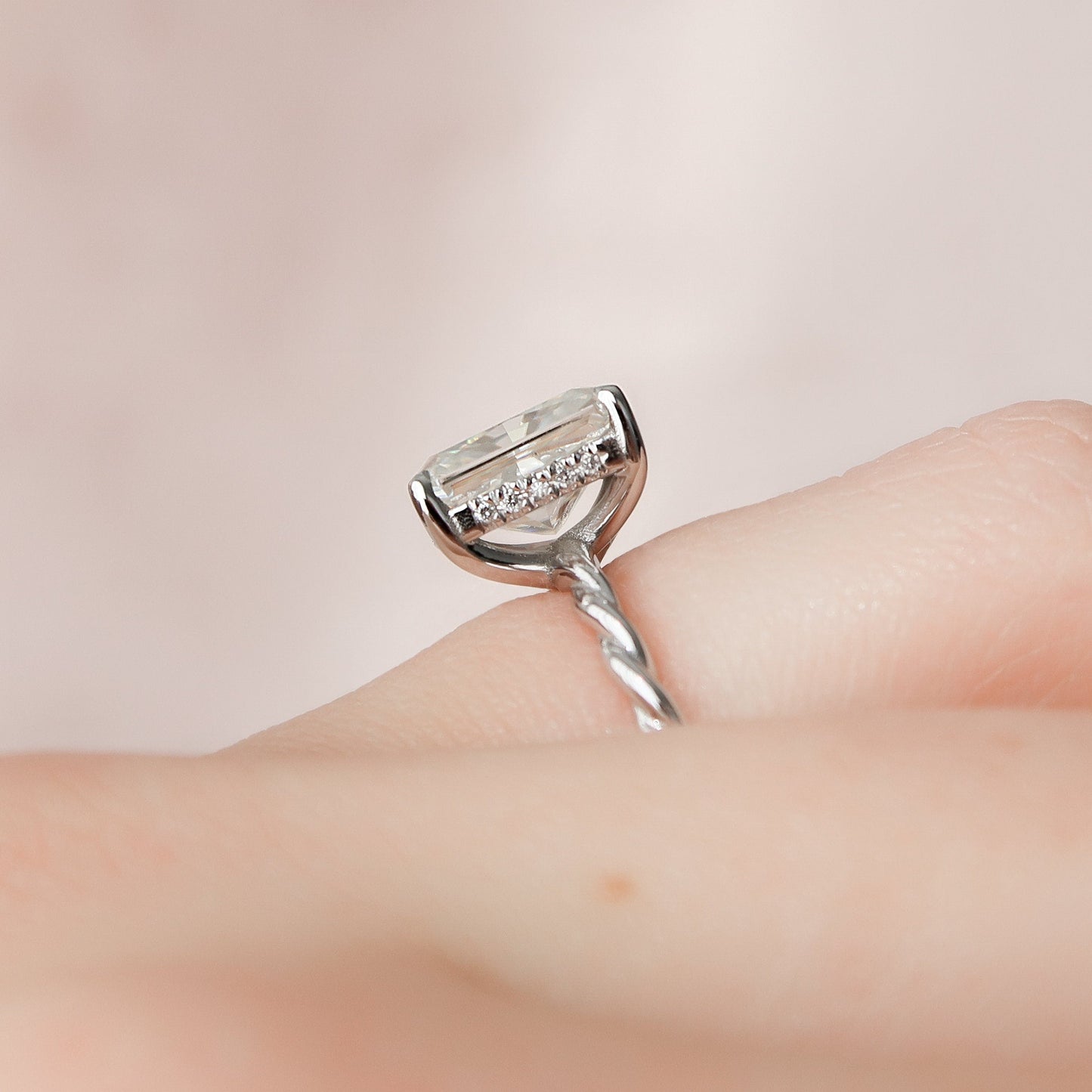 2.5 CT Radiant Hidden Halo Moissanite Engagement Ring