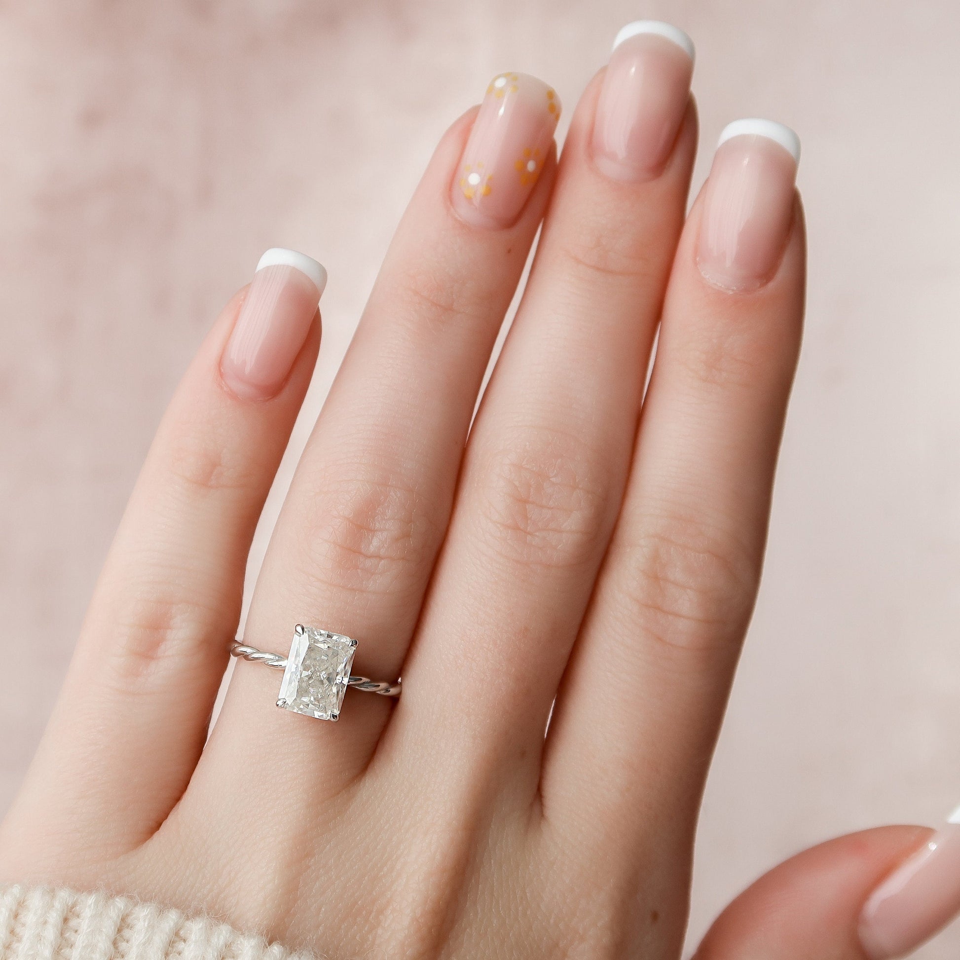 2.5 CT Radiant Hidden Halo Moissanite Engagement Ring