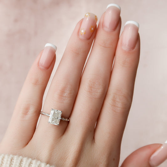 2.5 CT Radiant Hidden Halo Moissanite Engagement Ring