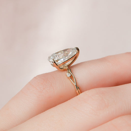 2.5 CT Pear Twig Pave Moissanite Engagement Ring