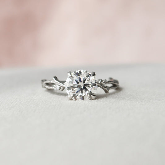 1.5 CT Round Twig Pave Moissanite Engagement Ring